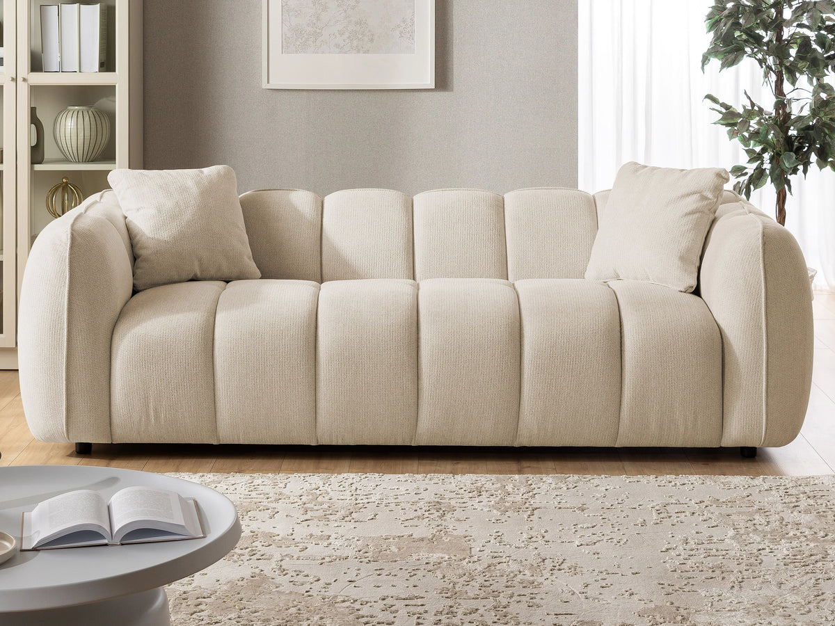 Canapé nuage matelassé bulles tissu beige - NUBIRA