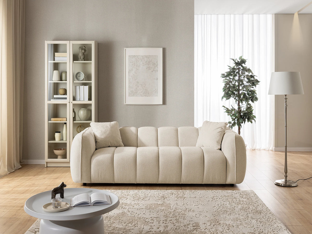 Canapé nuage matelassé bulles tissu beige - NUBIRA