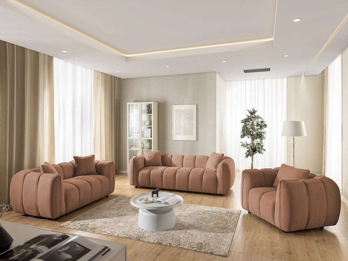 Canapé nuage matelassé bulles tissu terracotta - NUBIRA