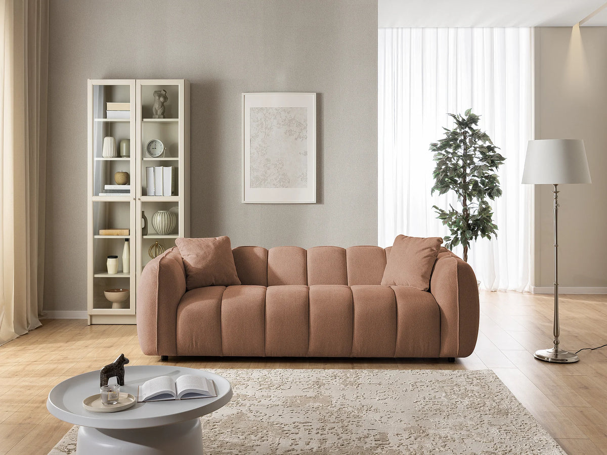 Canapé nuage matelassé bulles tissu terracotta - NUBIRA