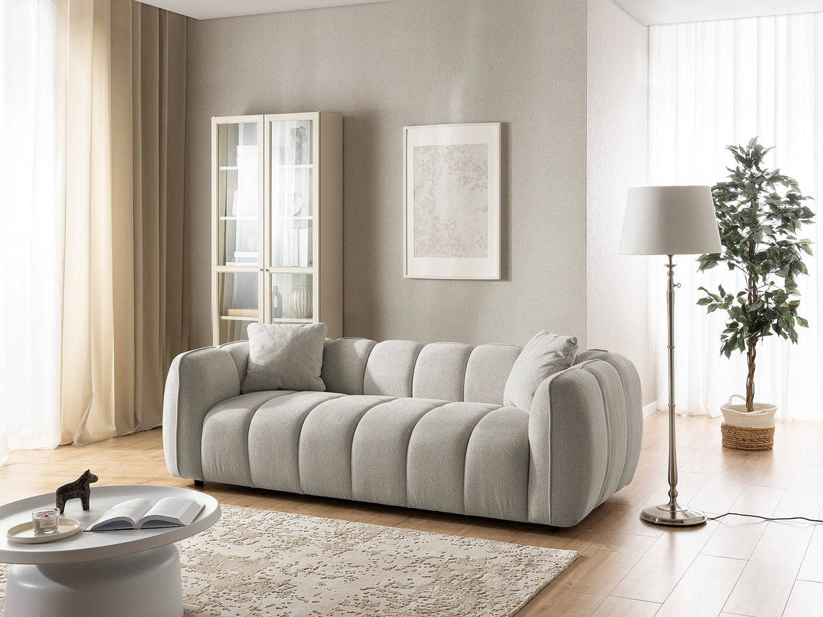 Canapé nuage matelassé bulles tissu taupe - NUBIRA