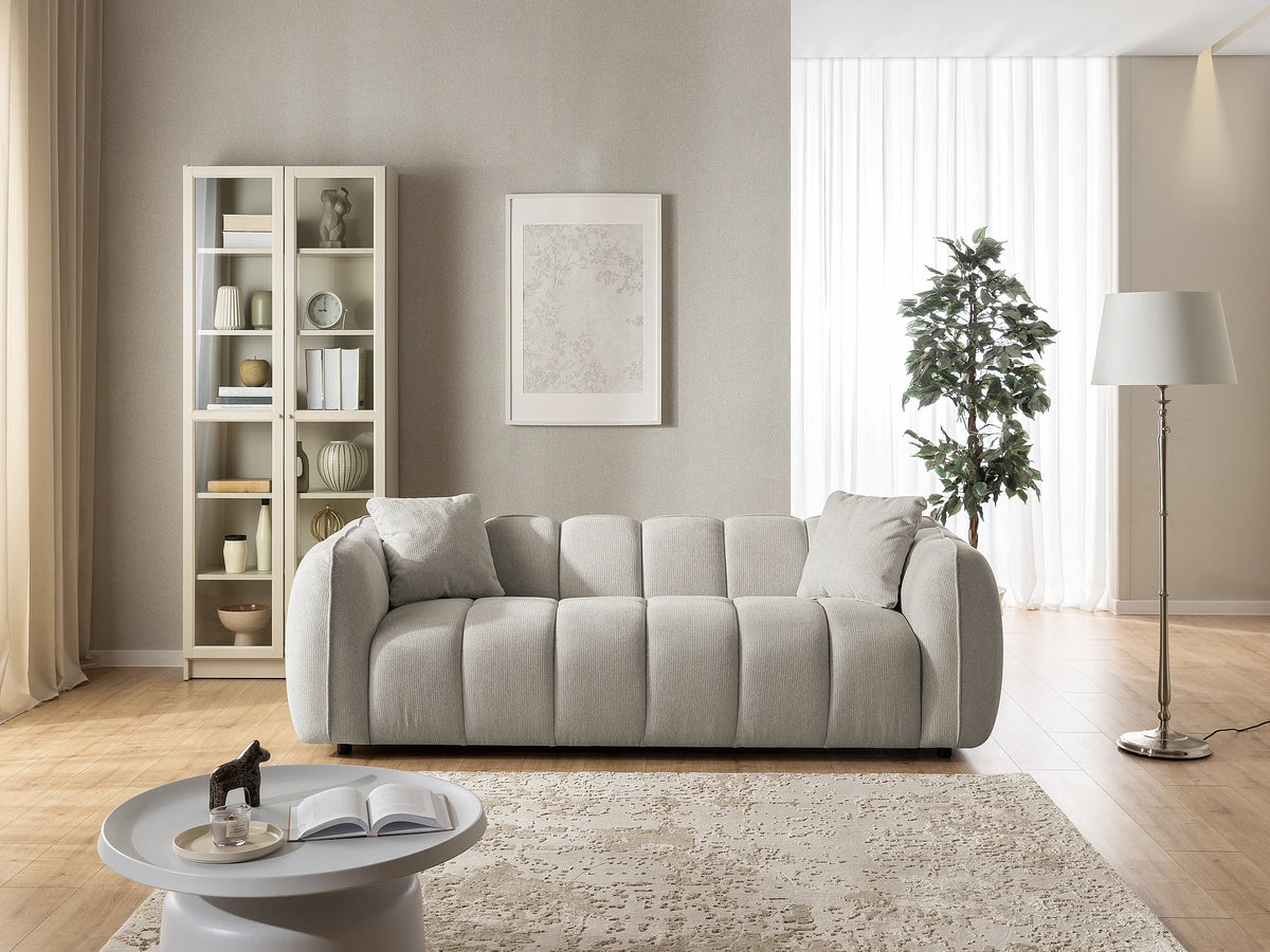 Canapé nuage matelassé bulles tissu taupe - NUBIRA