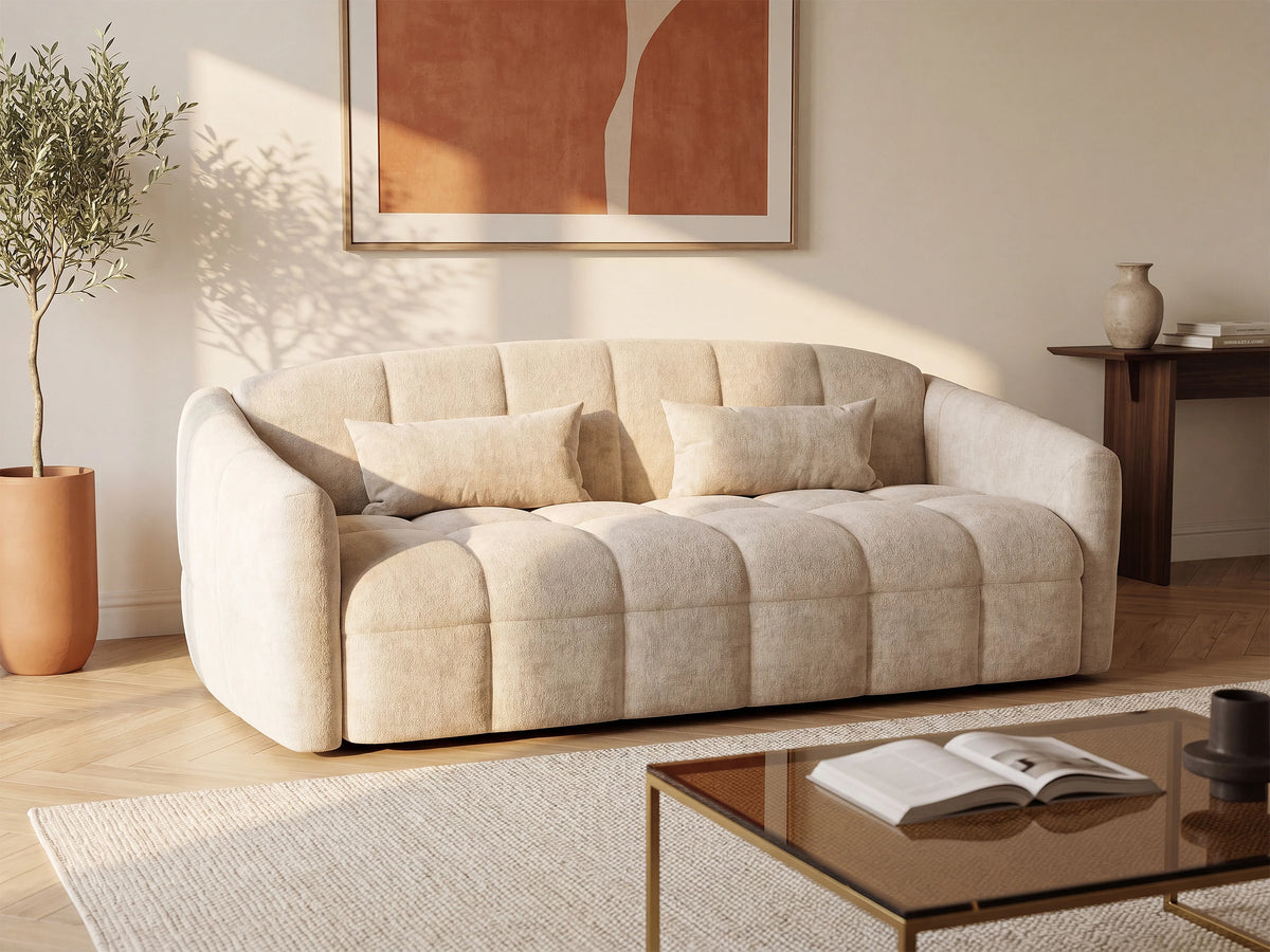 Canapé nuage droit convertible 3 places en velours beige - RETUNA