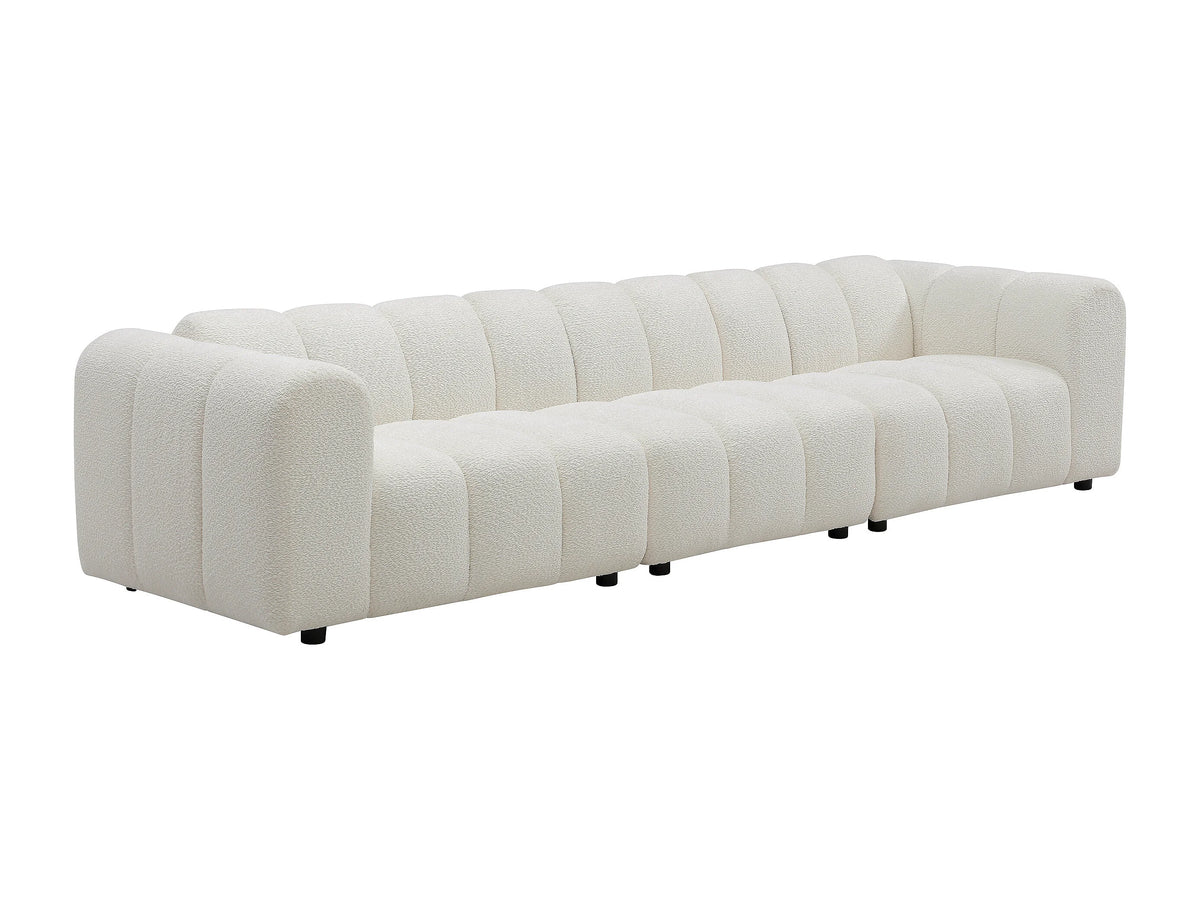 Canapé nuage modulable 4 places en tissu bouclette blanc cassé - JUTINI