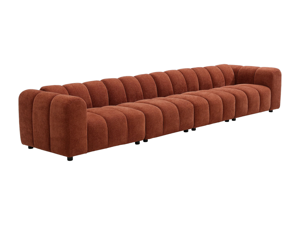 Canapé nuage modulable 6 places en tissu chenille terracotta - JUTINI