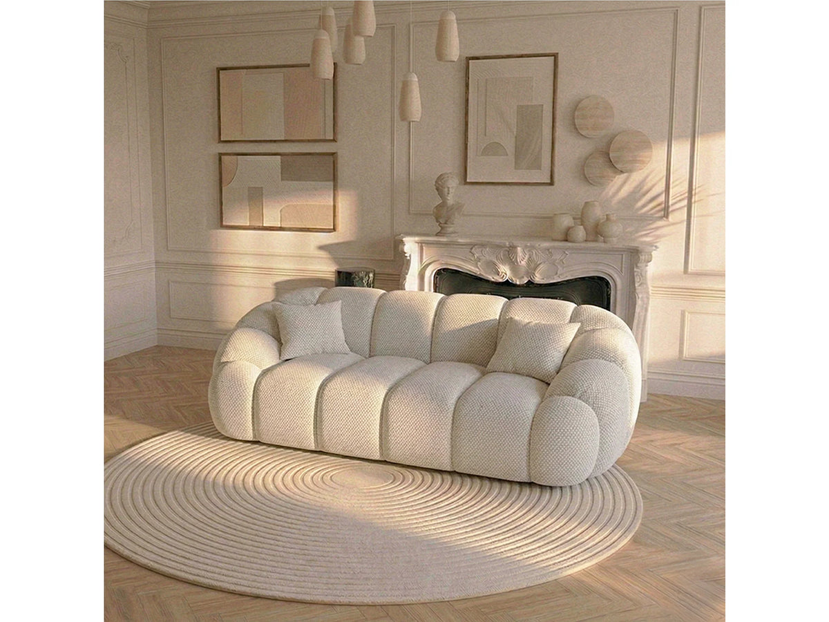 Canapé nuage droit 2 places en tissu chenille beige - SERENA