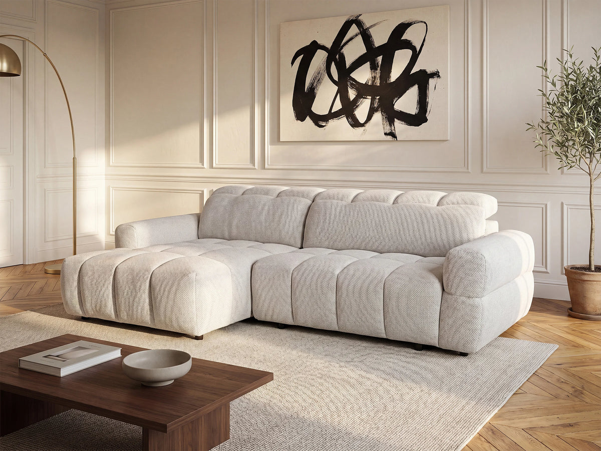 Canapé nuage d'angle gauche relax en tissu beige - CARIALA