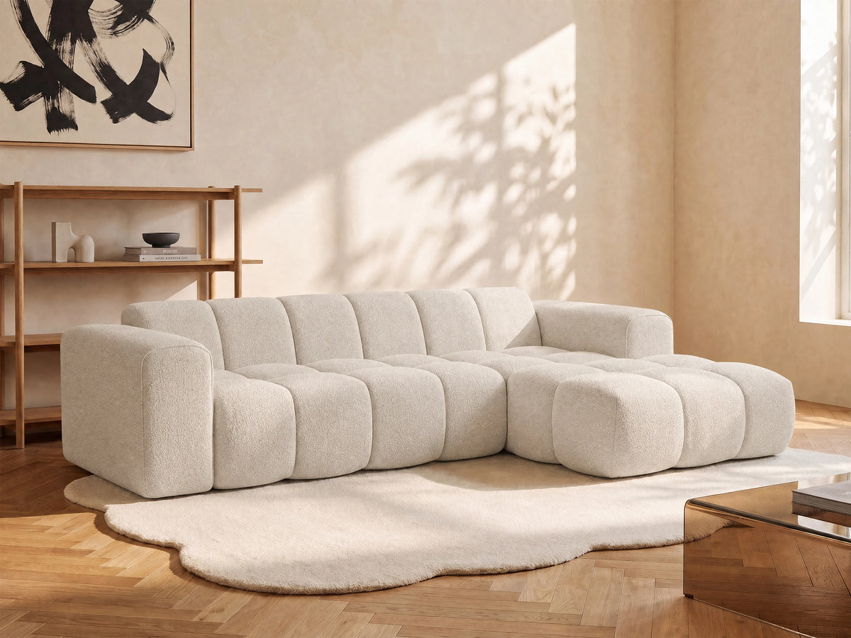 Canapé nuage d'angle droit en tissu chenille beige - CALESO