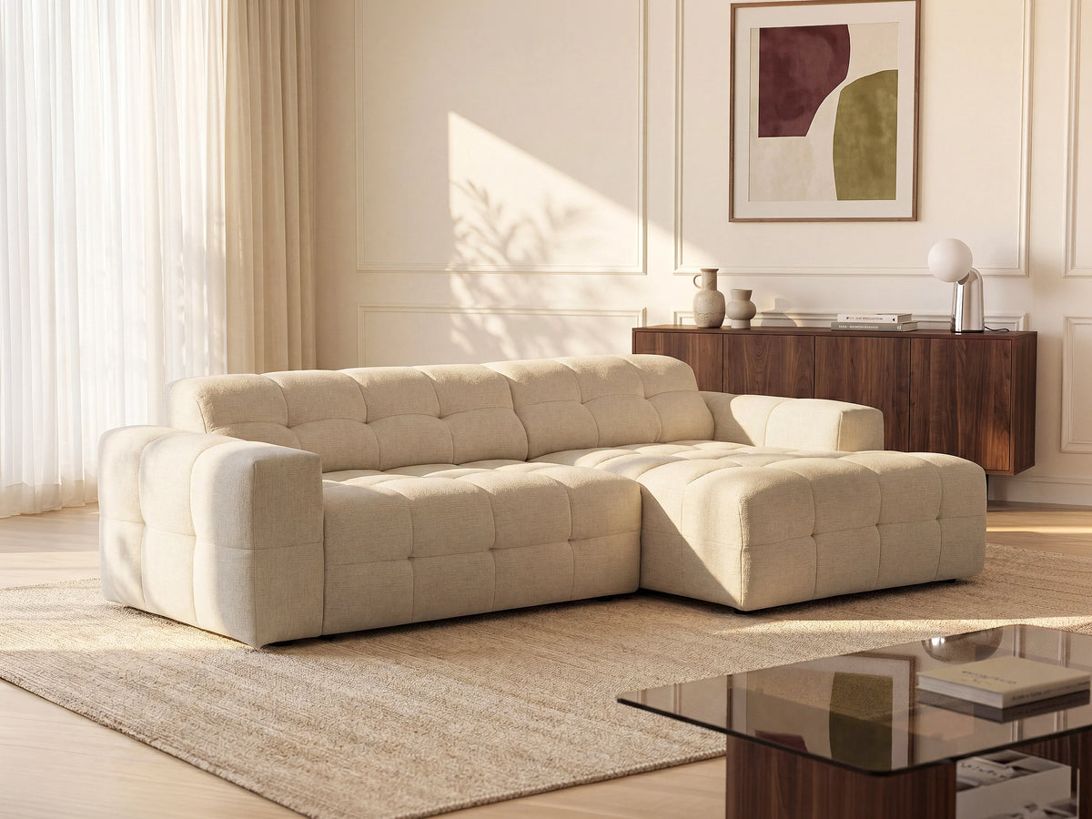 Canapé nuage d'angle relax en tissu chenille beige - VIKONO