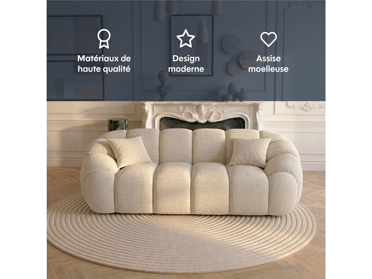 Canapé nuage droit 2 places en tissu chenille beige - SERENA