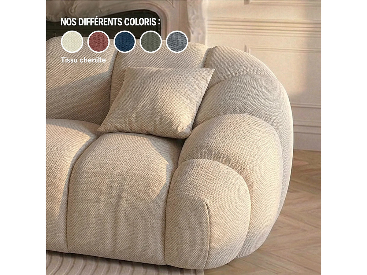 Canapé nuage droit 2 places en tissu chenille beige - SERENA