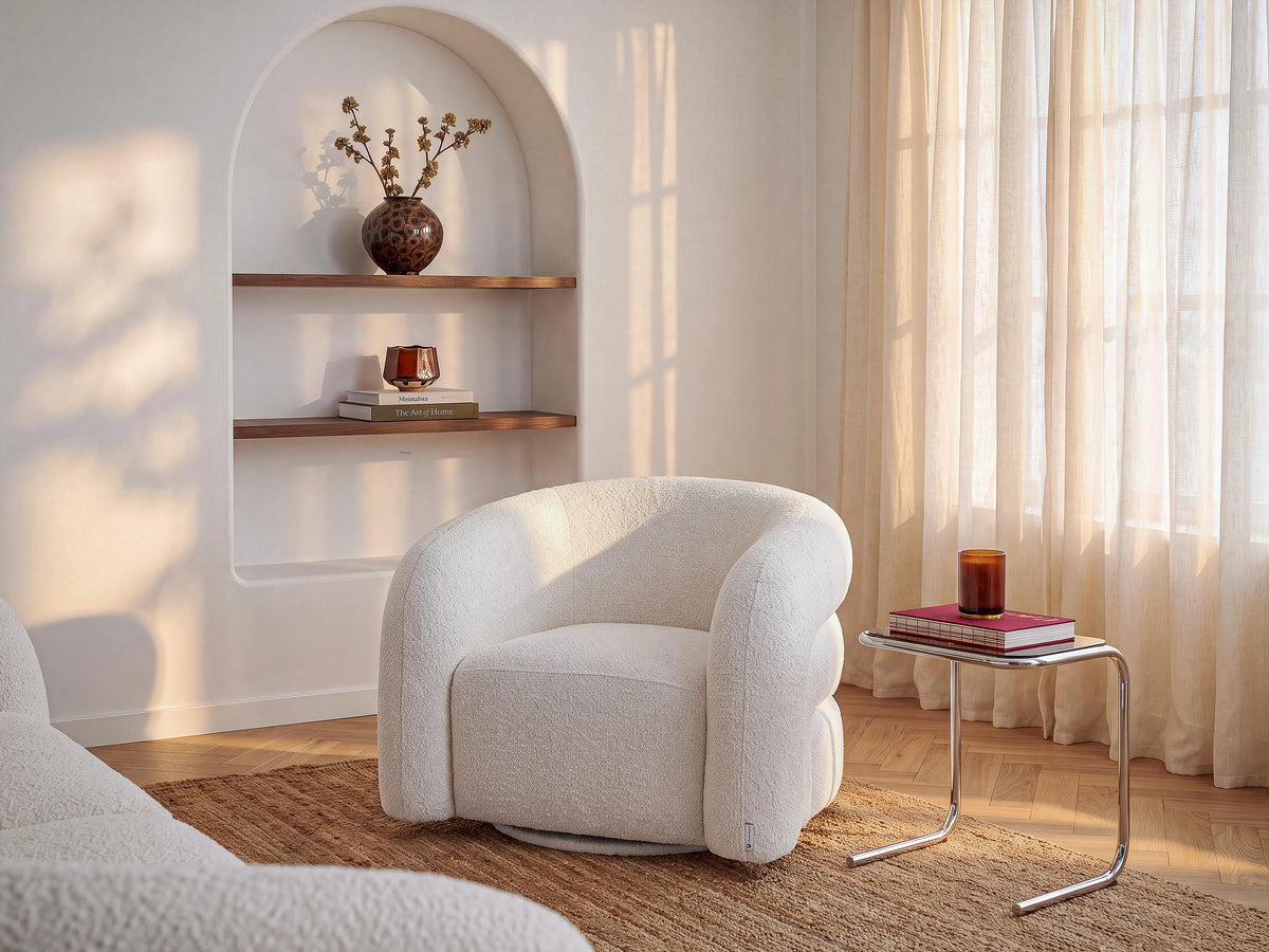 Fauteuil nuage pivotant en tissu bouclette blanc - LAPIOTA