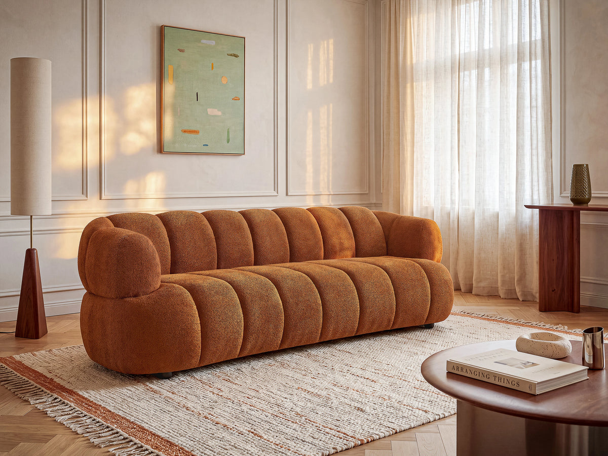 Canapé nuage 3 places en tissu bouclette terracotta - COLIANI