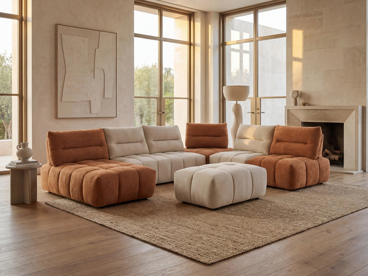 Pouf nuage texture matelassée beige - APOLIU