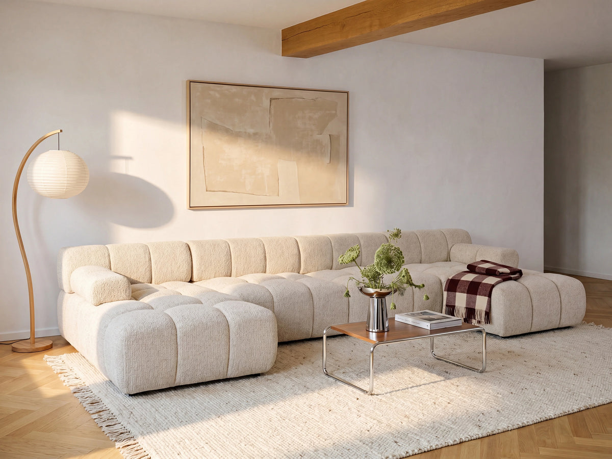 Fauteuil nuage d'angle droit en tissu chiné beige - FACIVIL