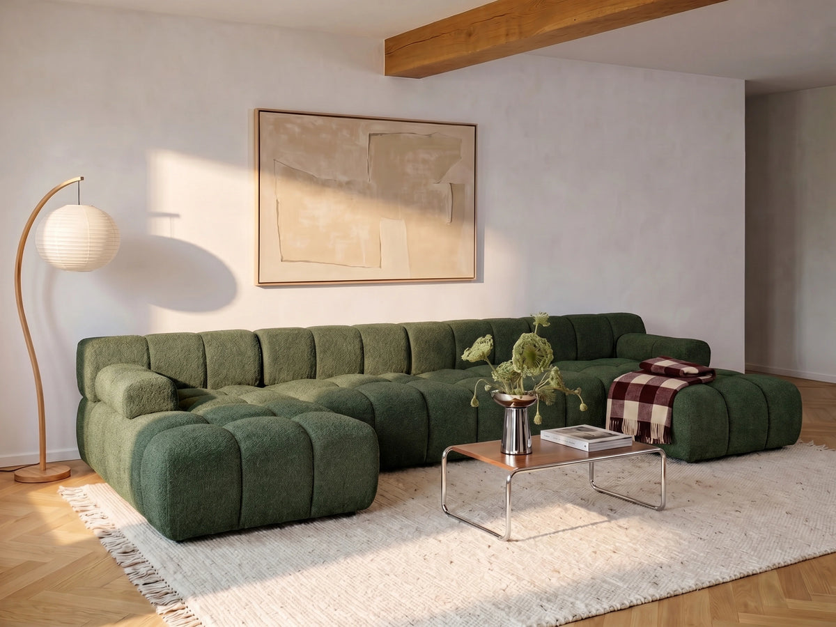 Fauteuil nuage d'angle droit en tissu chiné vert - FACIVIL