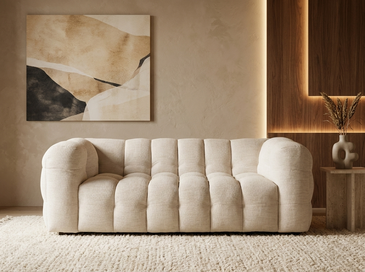 Canapé nuage 2 places en tissu beige sable - LILO