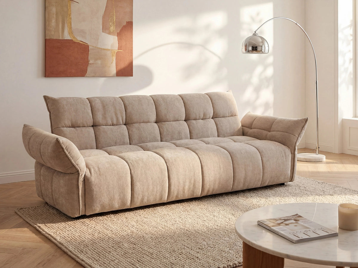 Canapé nuage convertible clic-clac en tissu chenille beige - HAKEMO