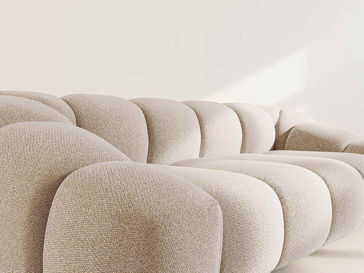 Canapé nuage 3 places en velours texturé beige - AVA