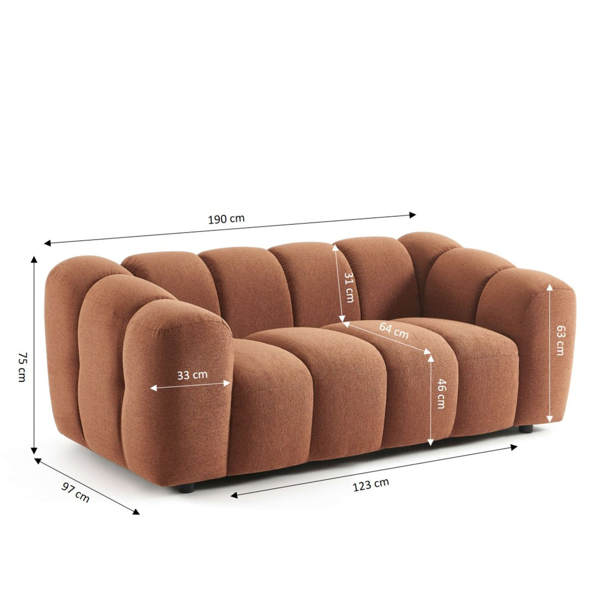 Canapé nuage 2 places en tissu tweed terracotta - SUNNY