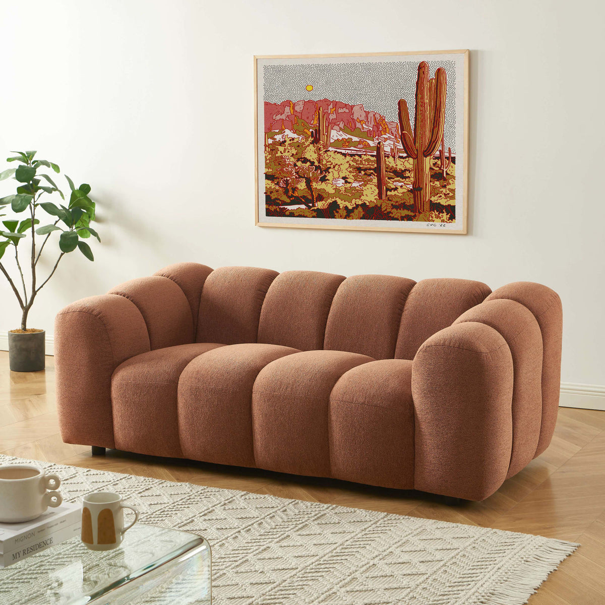 Canapé nuage 2 places en tissu tweed terracotta - SUNNY