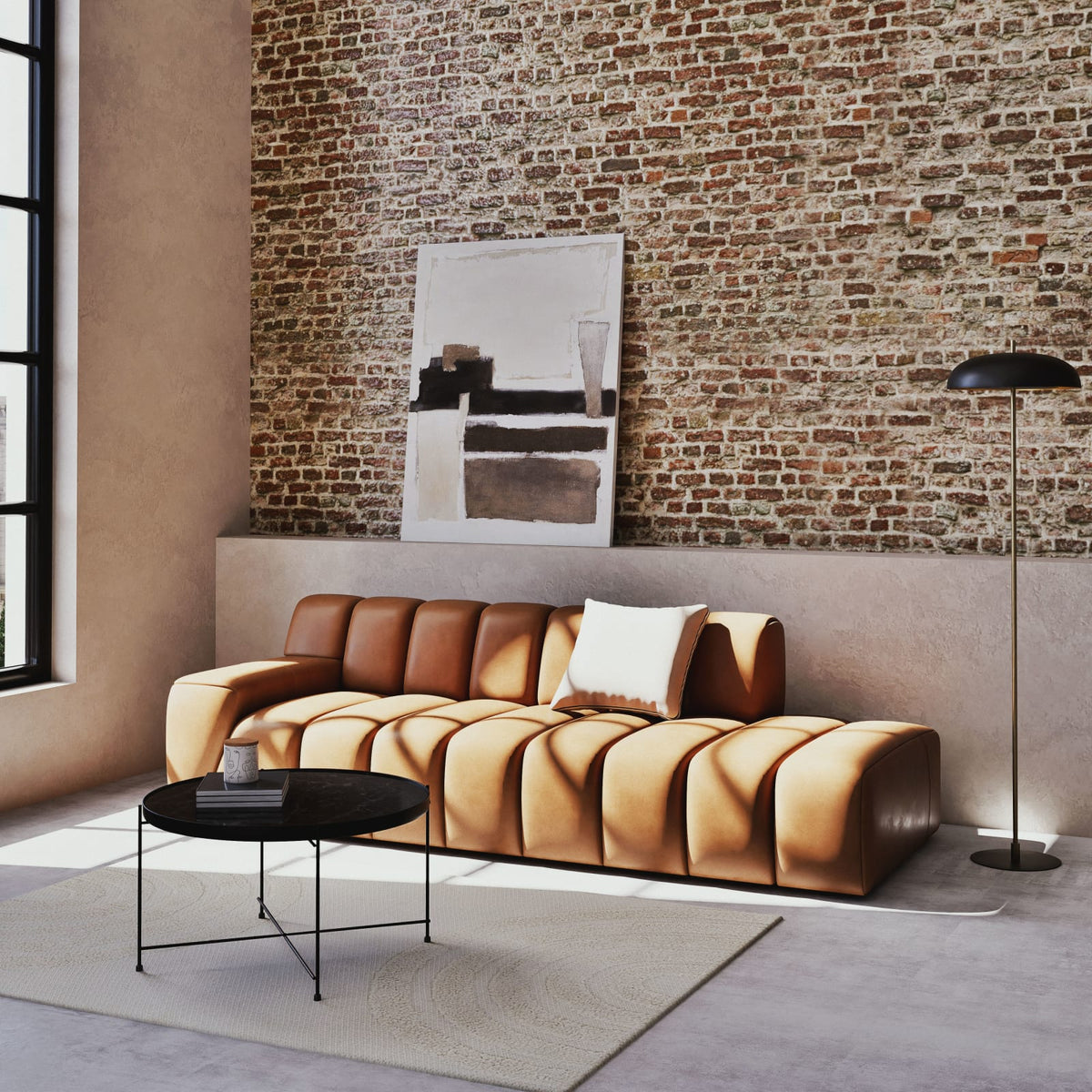 Canapé nuage 3/4 places en cuir caramel - SNOOP