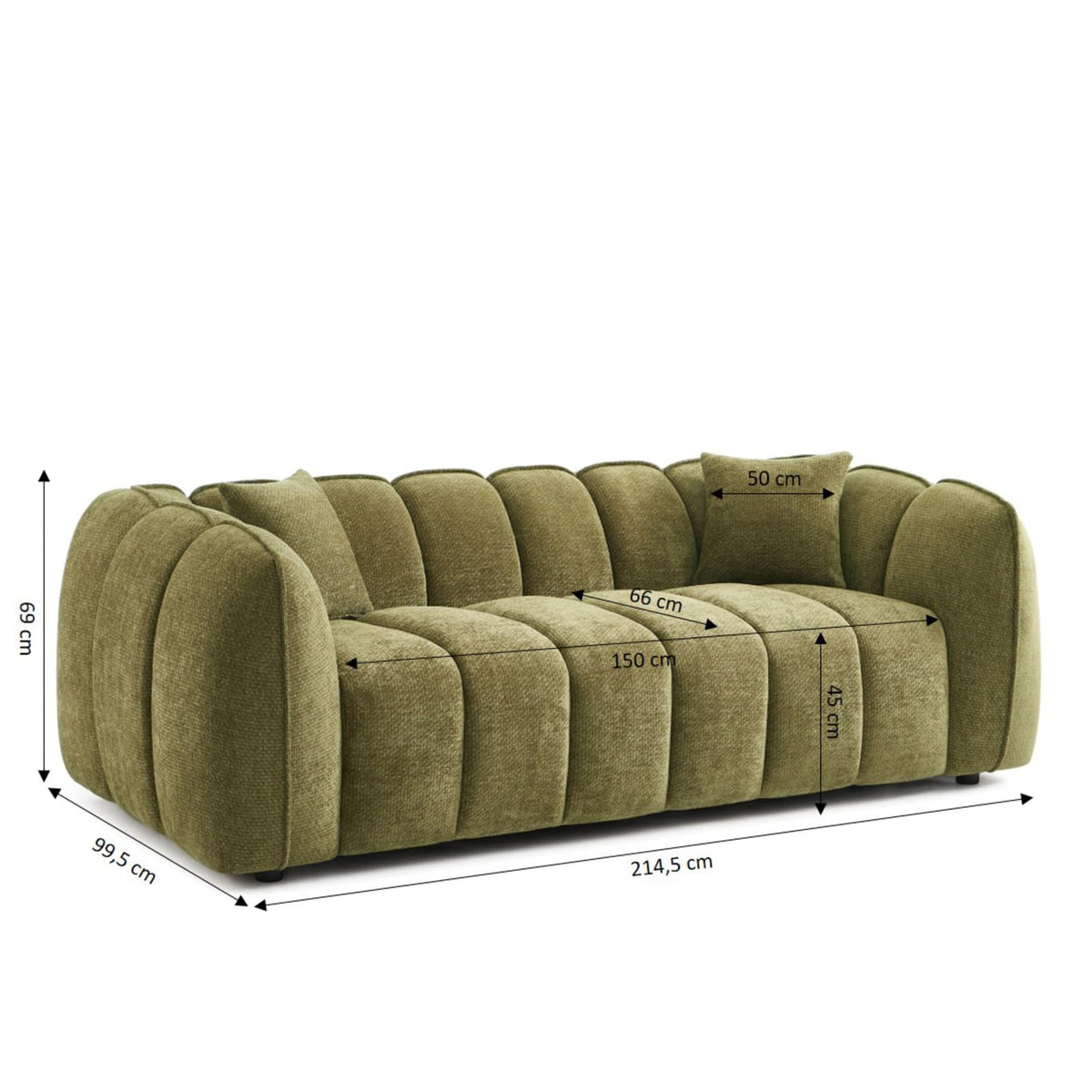 Canapé nuage 3 places en tissu chenille vert - MATILDA
