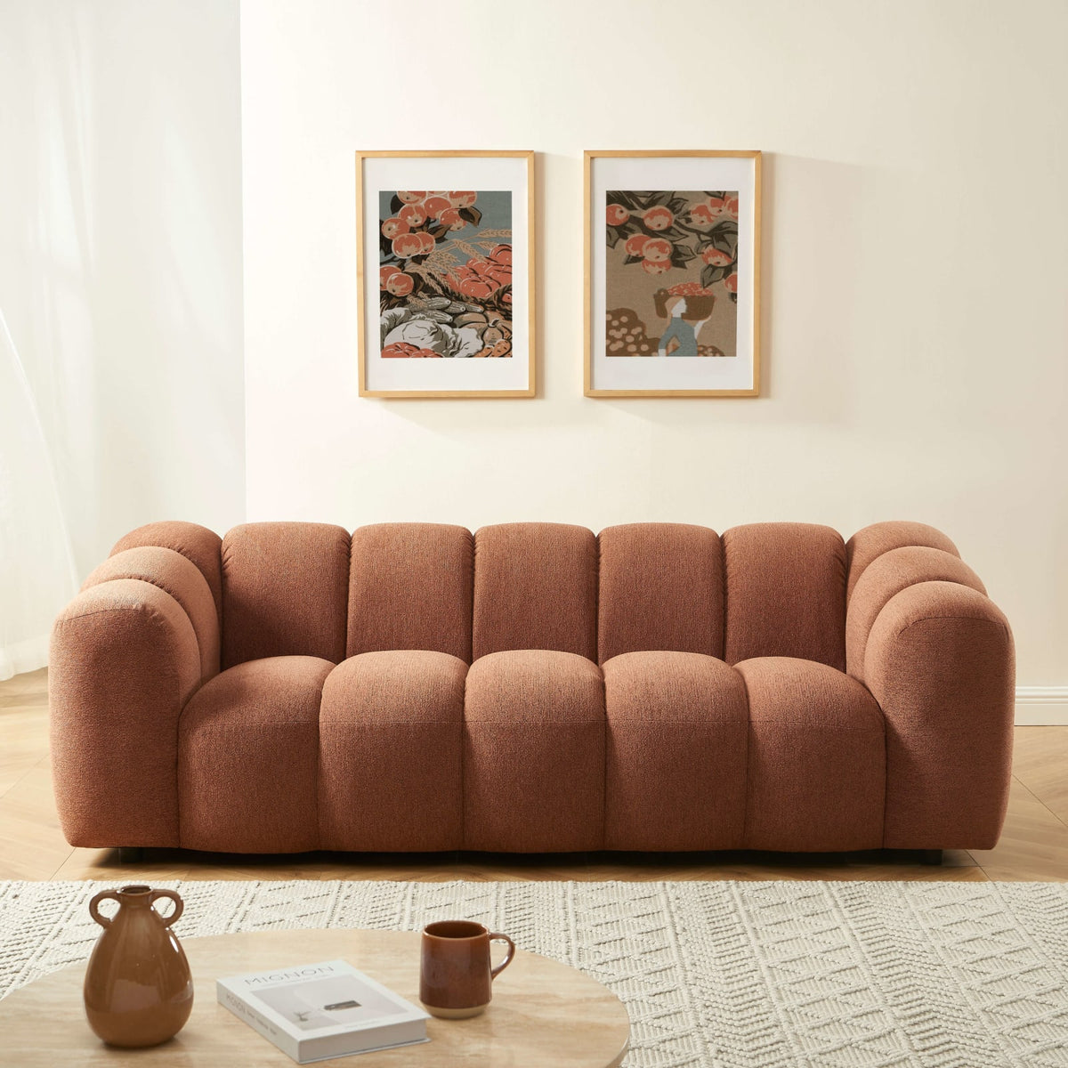 Canapé nuage 3 places en tissu tweed terracotta - SUNNY