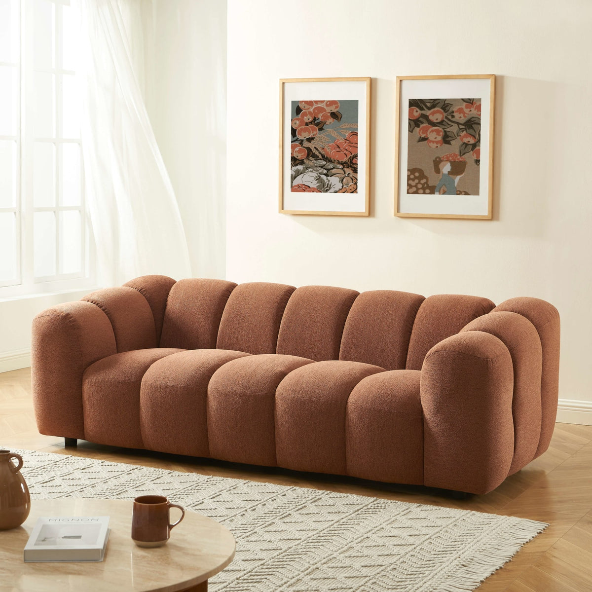 Canapé nuage 3 places en tissu tweed terracotta - SUNNY