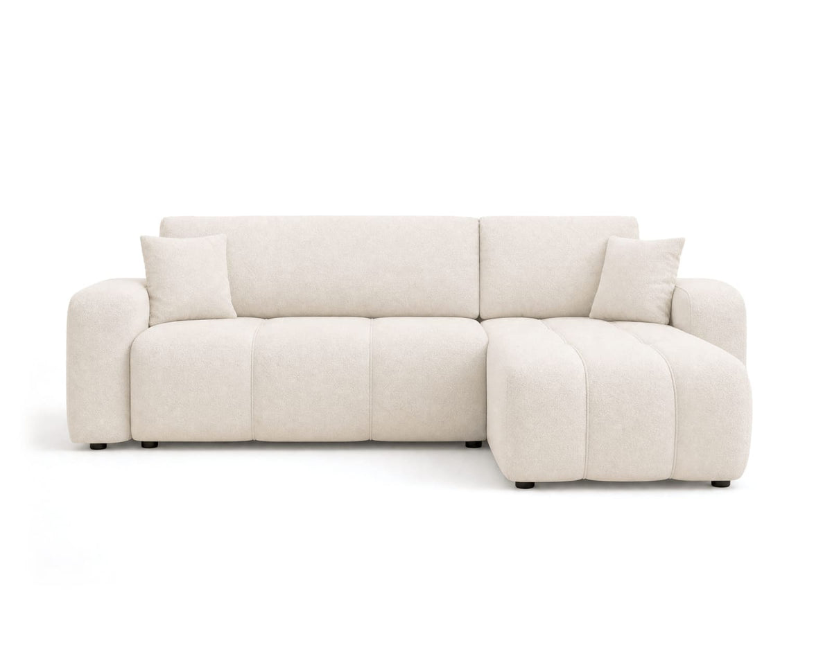 Canapé nuage d'angle convertible 4 places avec coffre en tissu beige - NICOLE