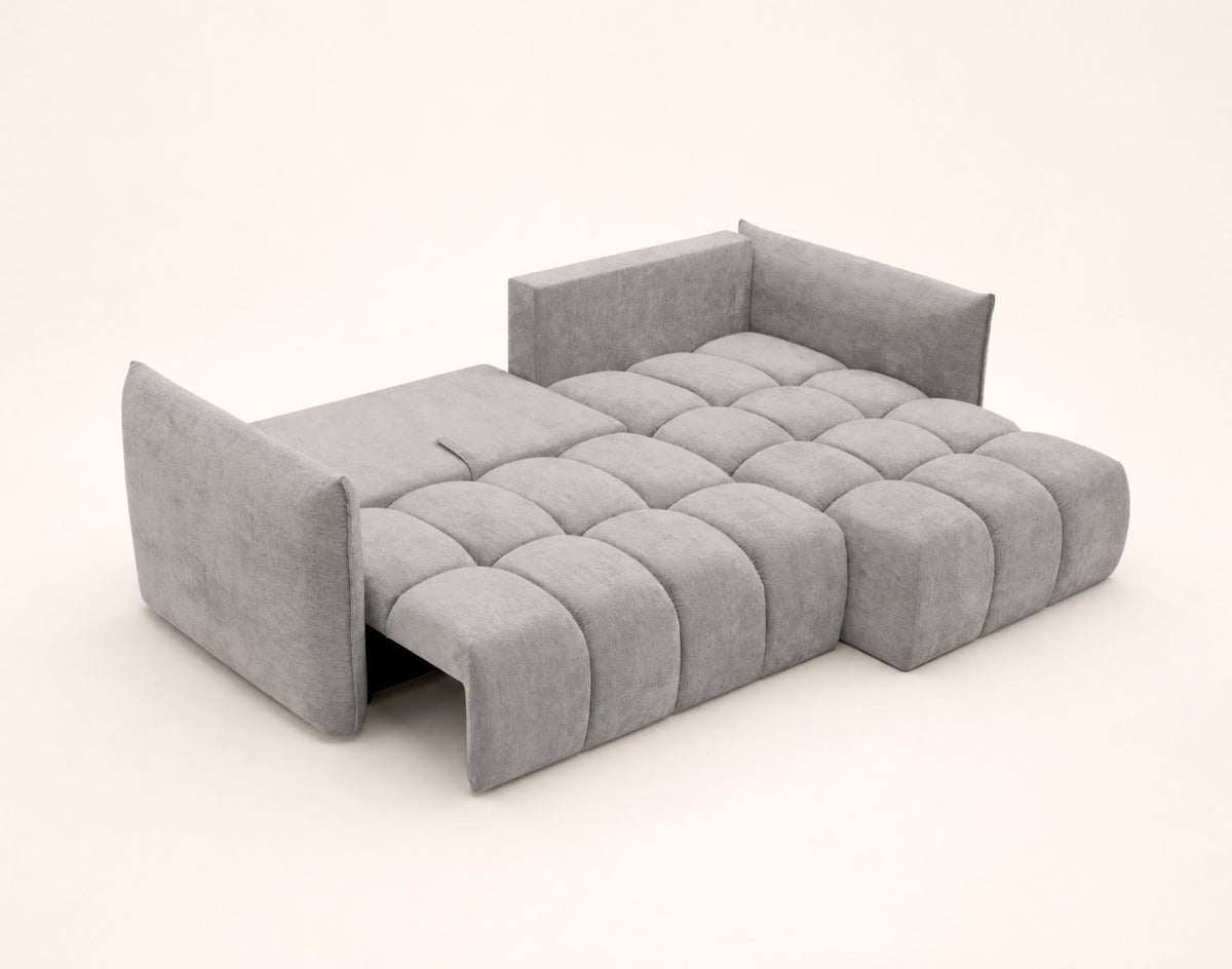 Canapé nuage d'angle droit convertible 4 places en velours texturé gris clair - AMBROISE