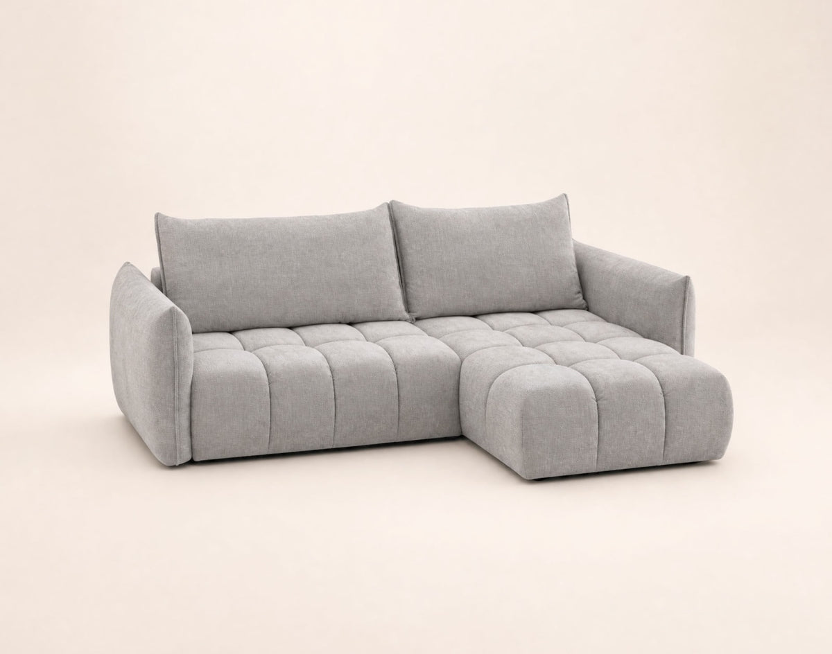 Canapé nuage d'angle droit convertible 4 places en velours texturé gris clair - AMBROISE