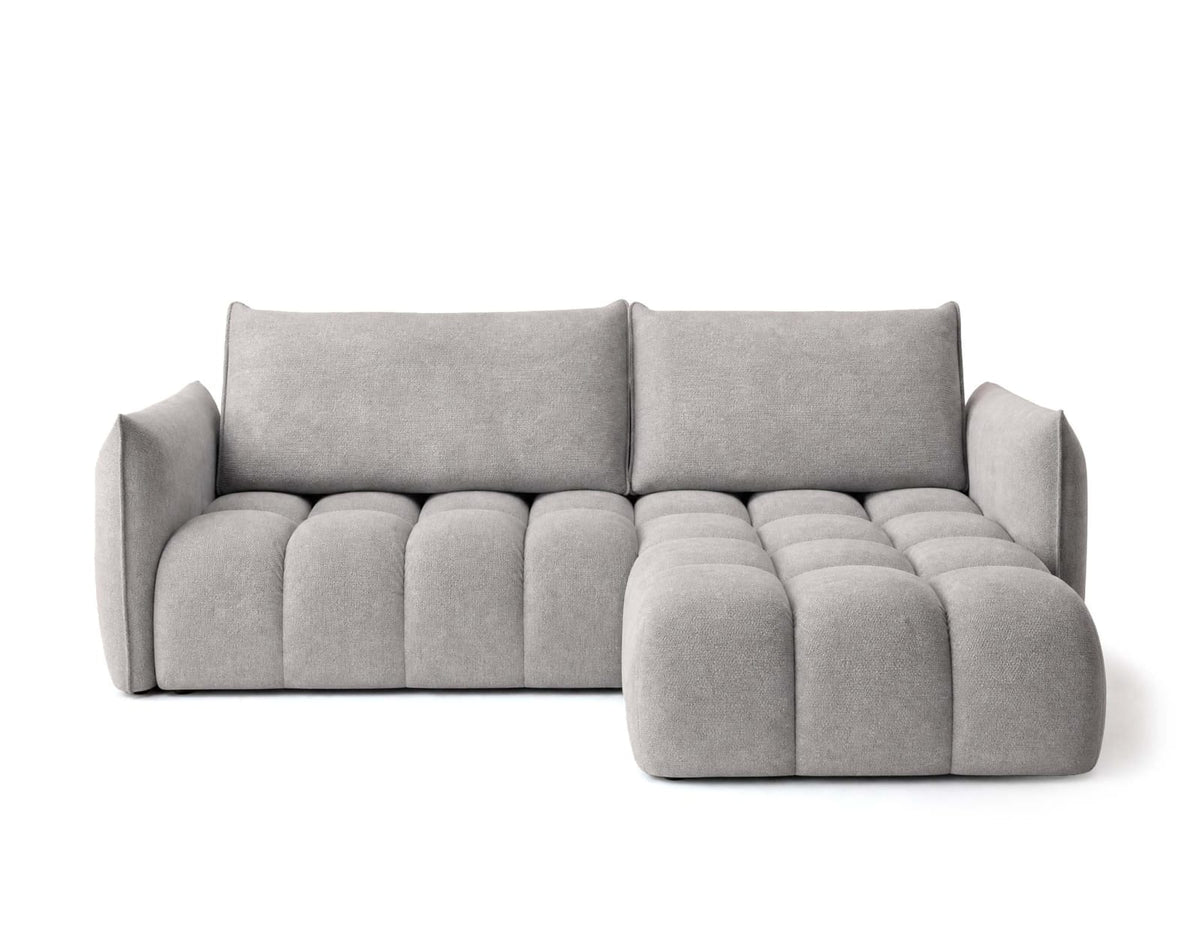 Canapé nuage d'angle droit convertible 4 places en velours texturé gris clair - AMBROISE