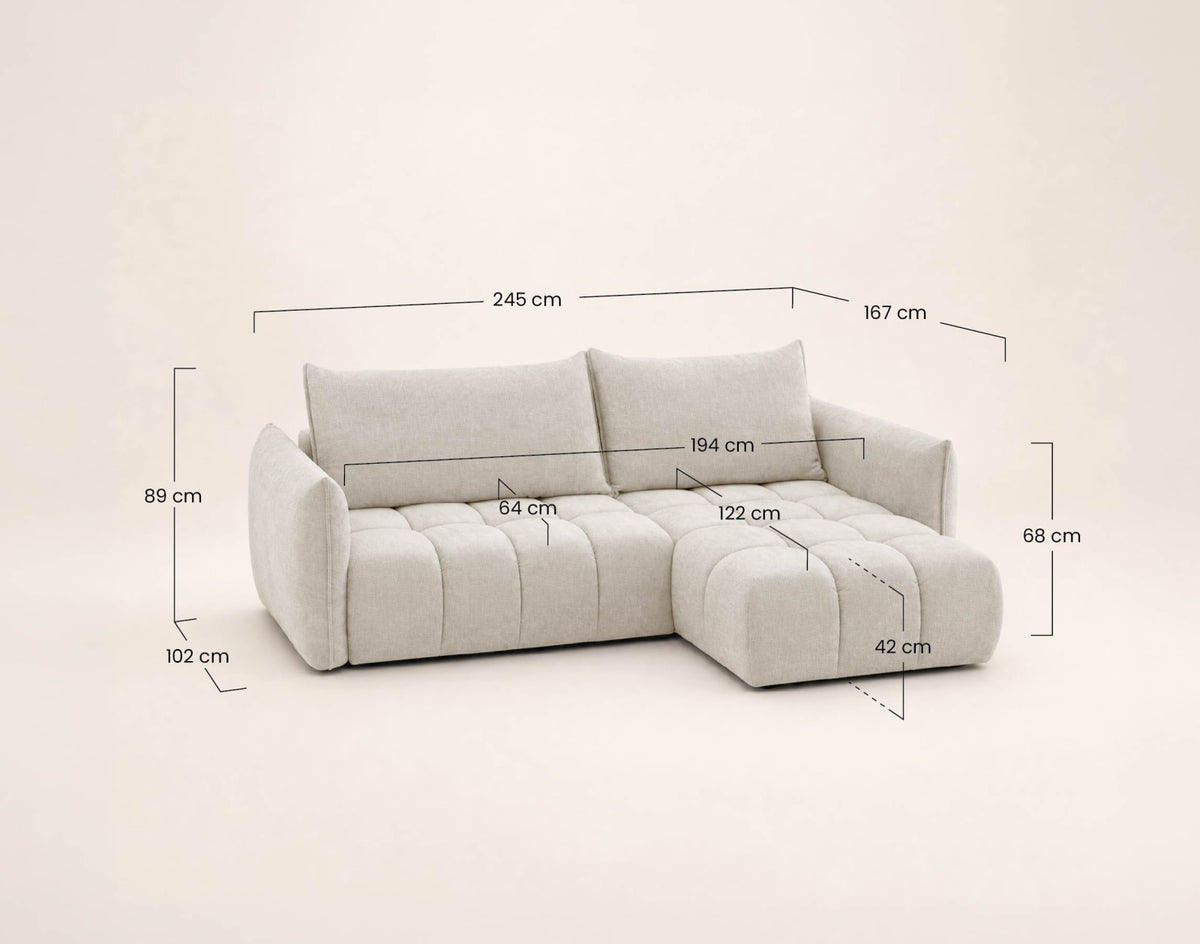 Canapé nuage d'angle droit convertible 4 places en velours texturé gris clair - AMBROISE