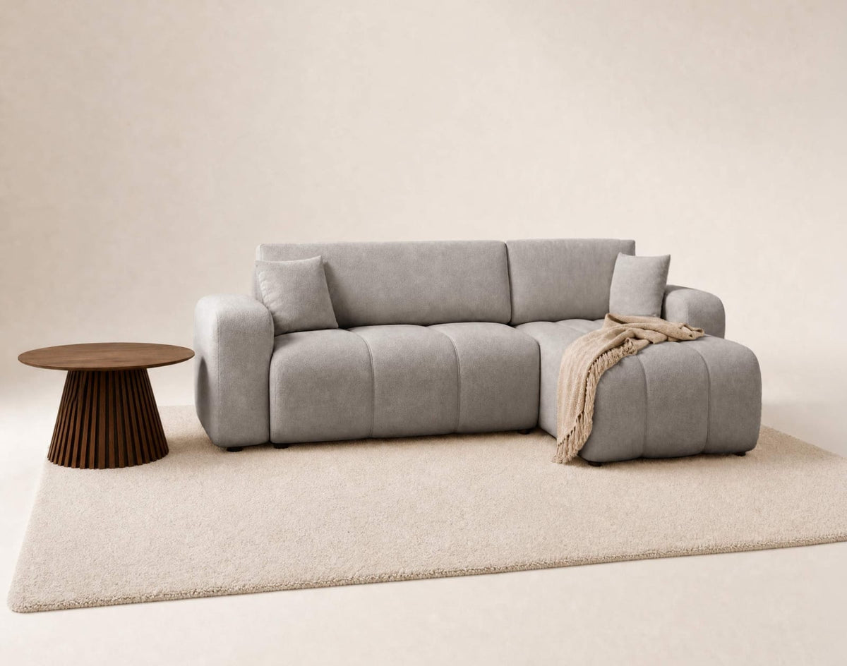 Canapé nuage d'angle réversible convertible 4 places en tissu gris clair - NICOLE