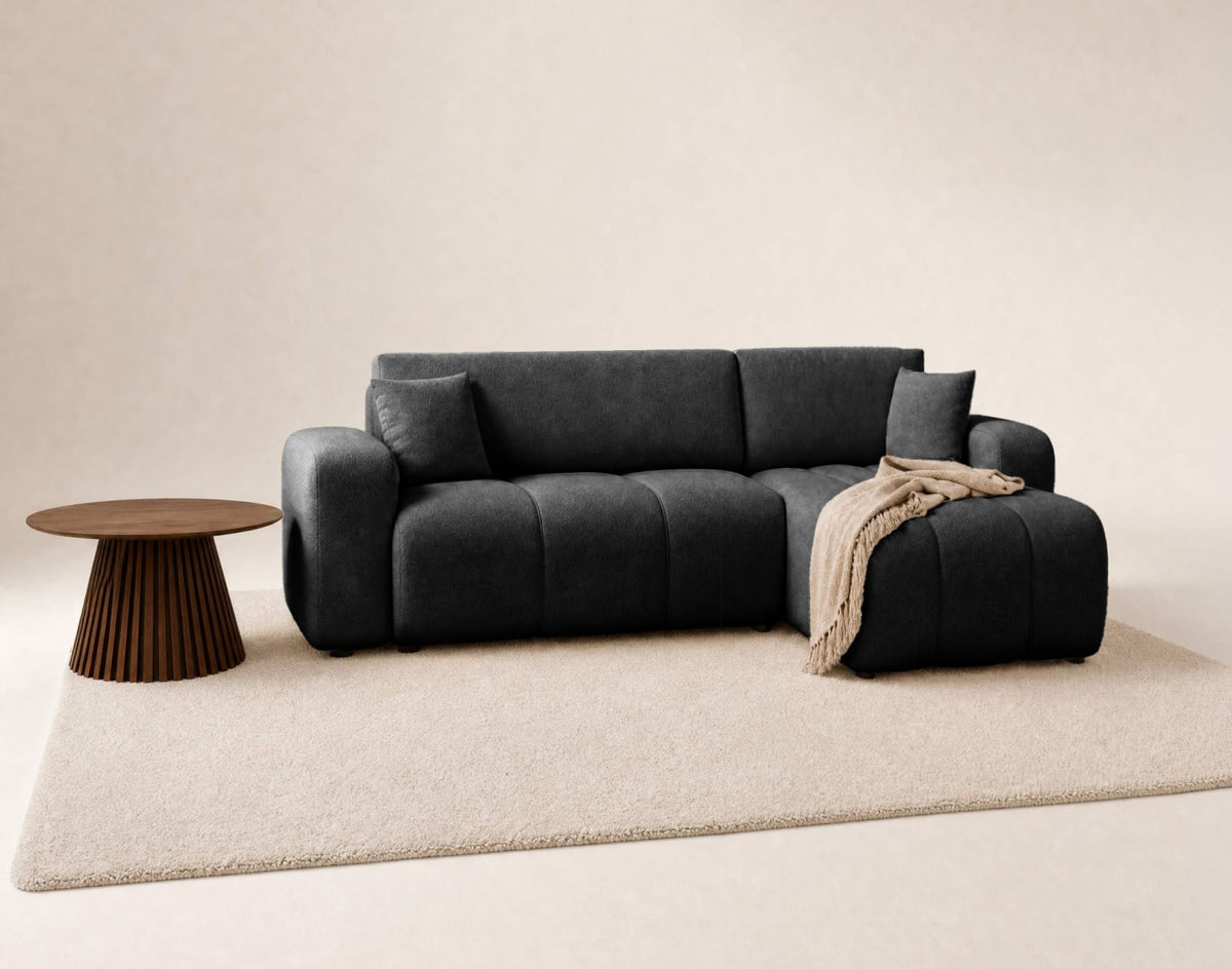 Canapé nuage d'angle réversible convertible 4 places en tissu gris - NICOLE