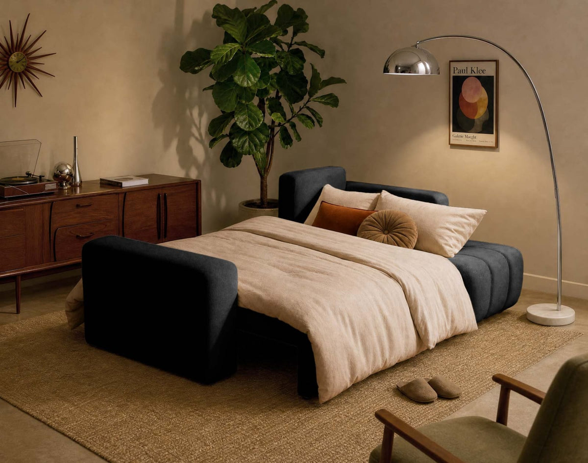 Canapé nuage d'angle réversible convertible 4 places en tissu gris - NICOLE