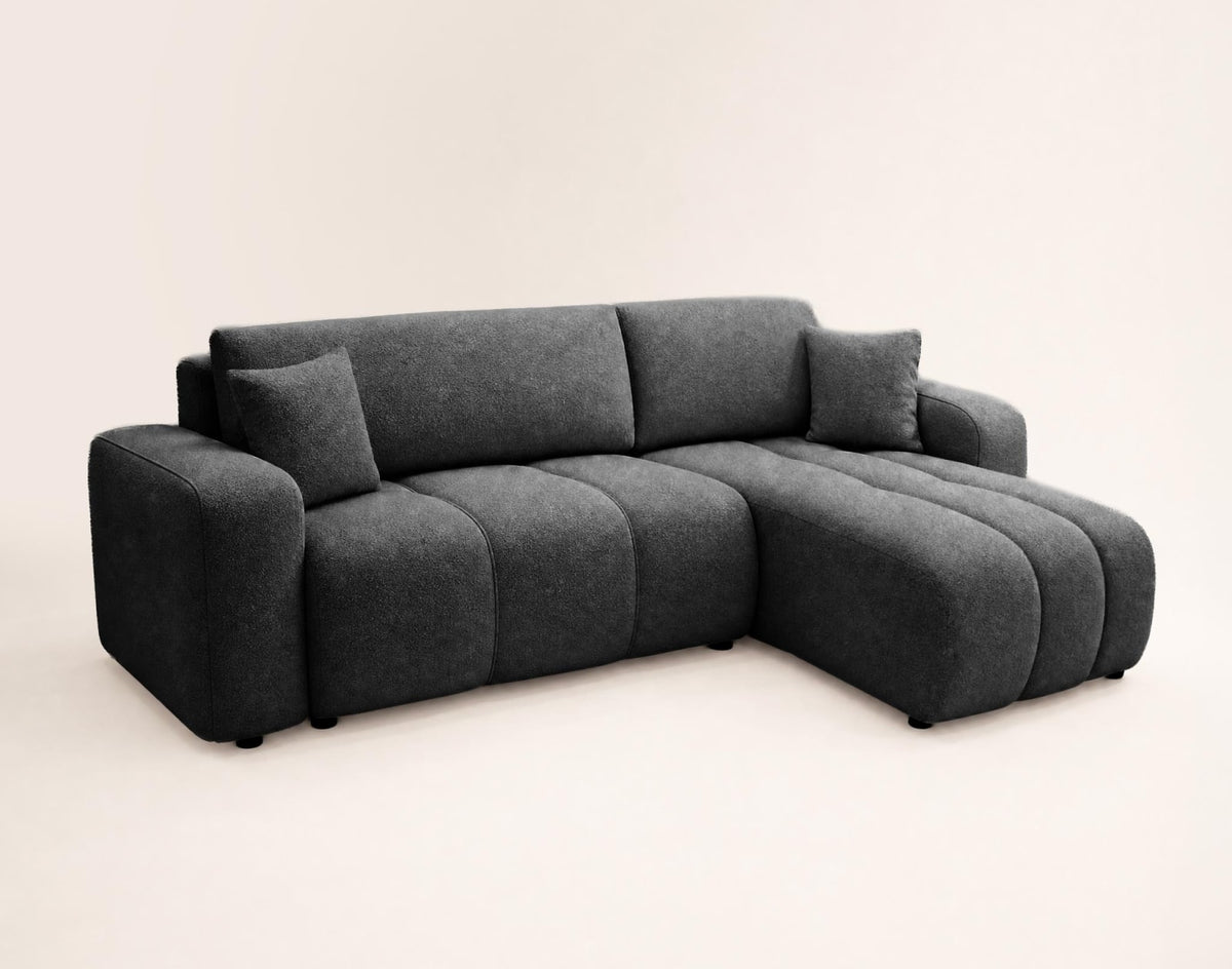 Canapé nuage d'angle réversible convertible 4 places en tissu gris - NICOLE