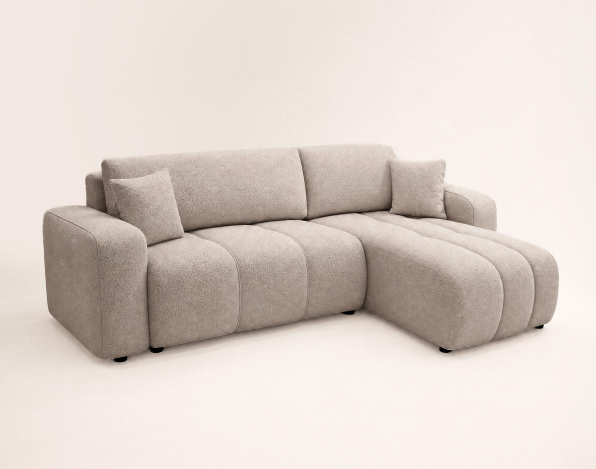 Canapé nuage d'angle réversible convertible 4 places en tissu taupe - NICOLE