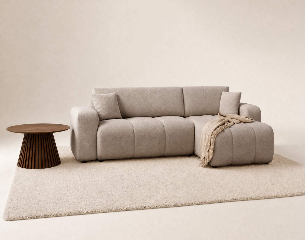 Canapé nuage d'angle réversible convertible 4 places en tissu taupe - NICOLE