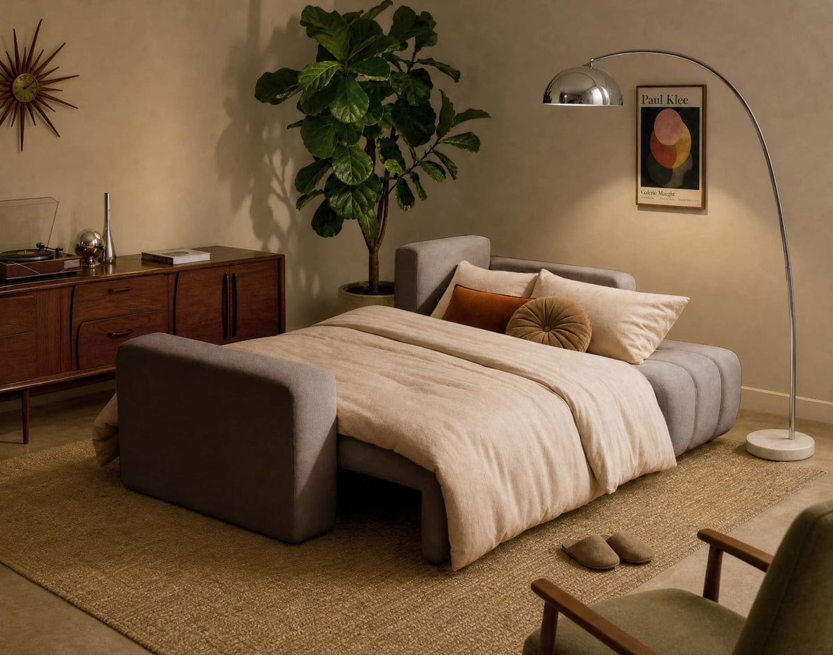 Canapé nuage d'angle réversible convertible 4 places en tissu taupe - NICOLE