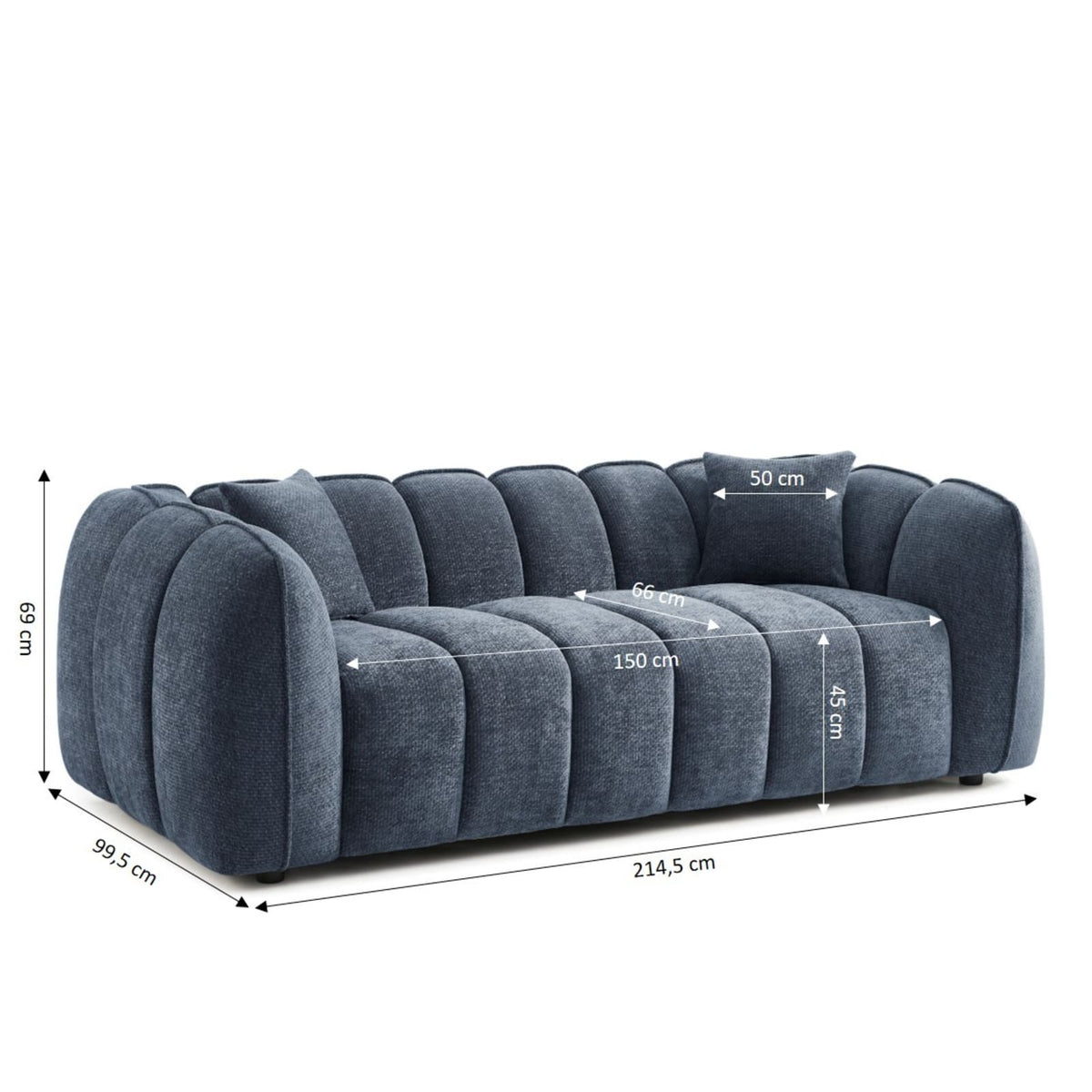 Canapé nuage droit 3 places en chenille bleu - MATILDA