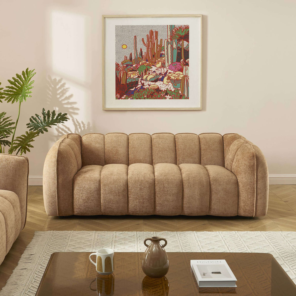 Canapé nuage droit 3 places en tissu chenille terracotta - MATILDA