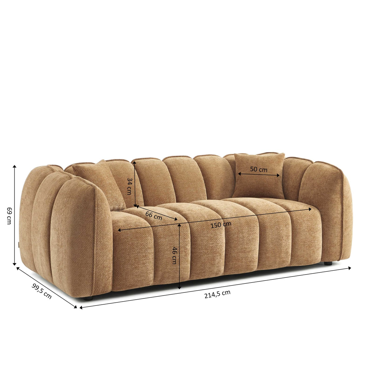 Canapé nuage droit 3 places en tissu chenille terracotta - MATILDA