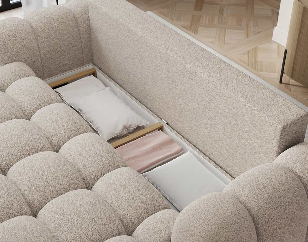 Canapé nuage convertible 3 places avec coffre bouclette beige - DORIAN