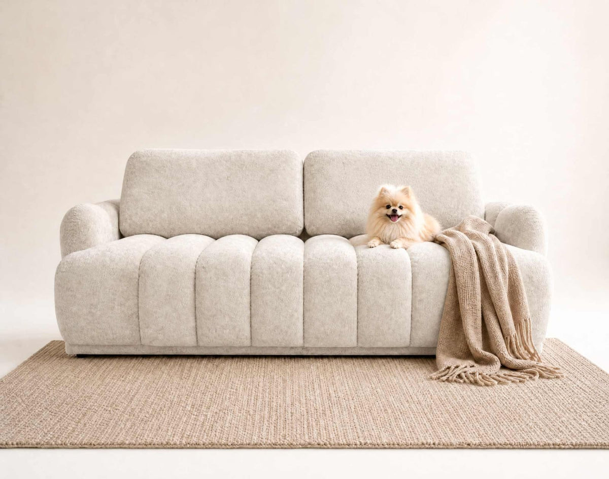 Canapé nuage droit convertible 3 places bouclette beige - SILVIA