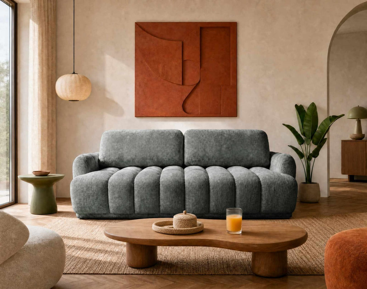 Canapé nuage droit convertible 3 places bouclette gris - SILVIA