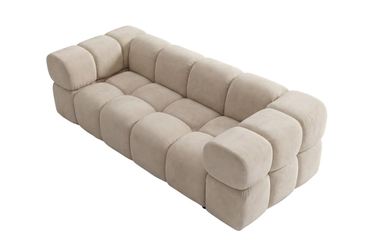 Canapé nuage droit 3 places en velours beige - GUSTAVE