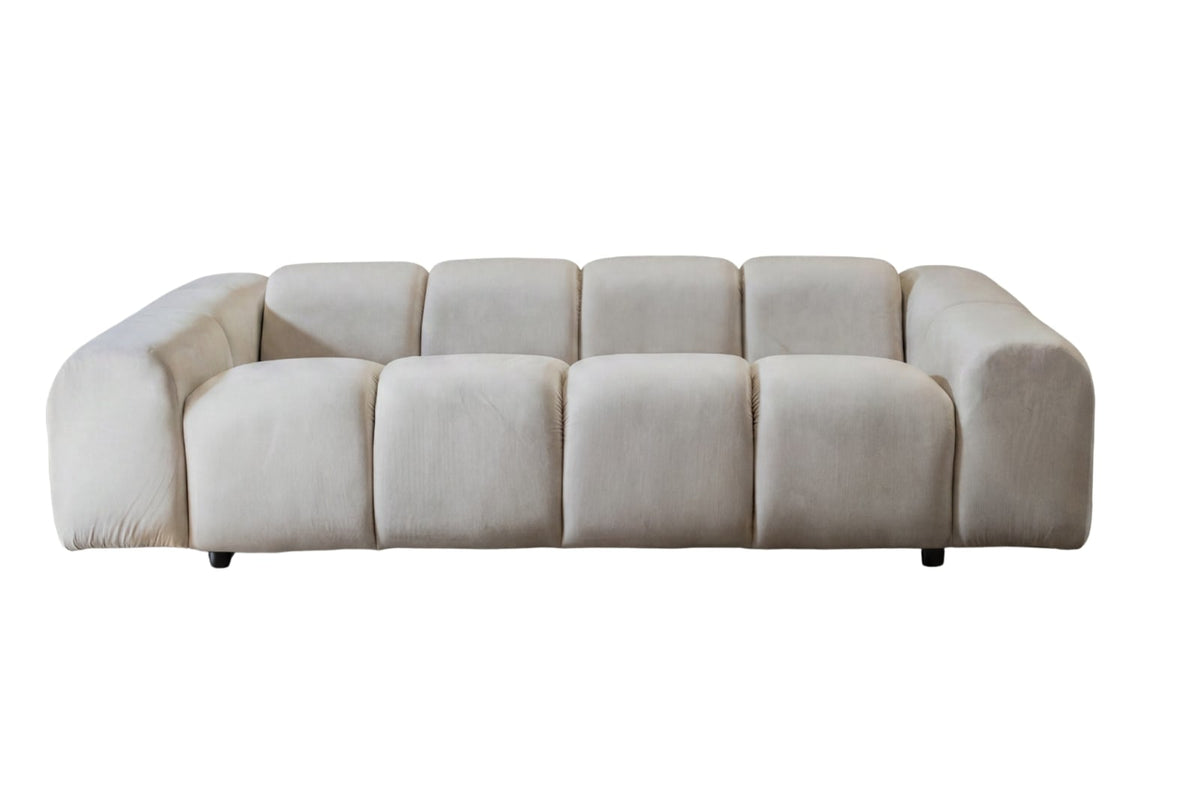 Canapé nuage droit 3 places en velours beige - CANDICE