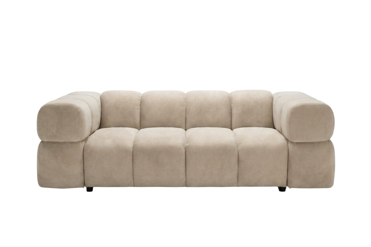 Canapé nuage droit 3 places en velours beige - GUSTAVE